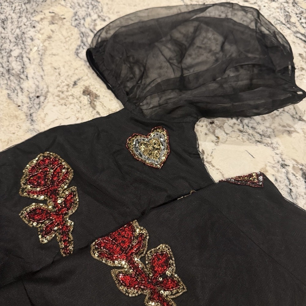 ASOS Black Rose Appliqué Puff Sleeve Bodycon Mini Dress NWT size 12 Fits Like S - Picture 13 of 16